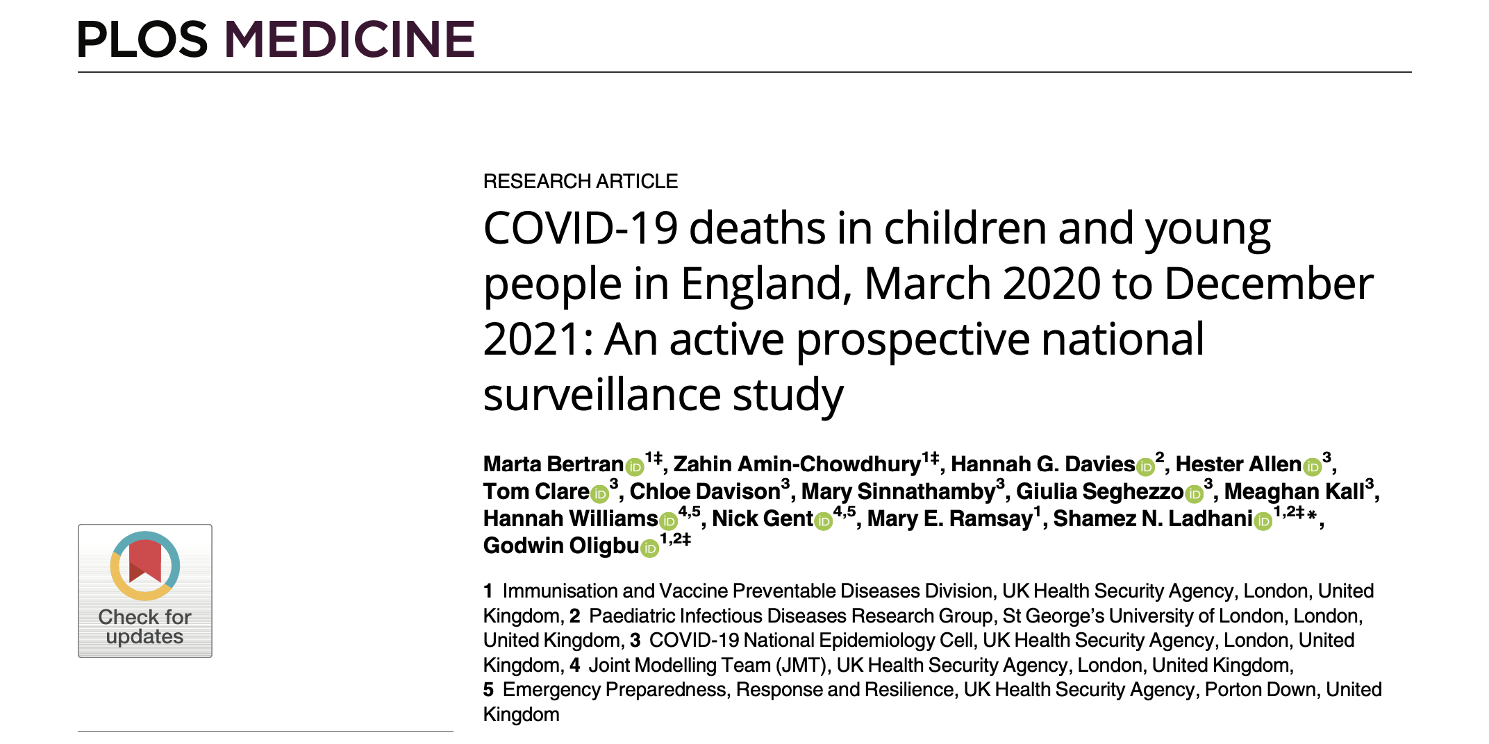 Screenshot of the article in PLOS Medicine