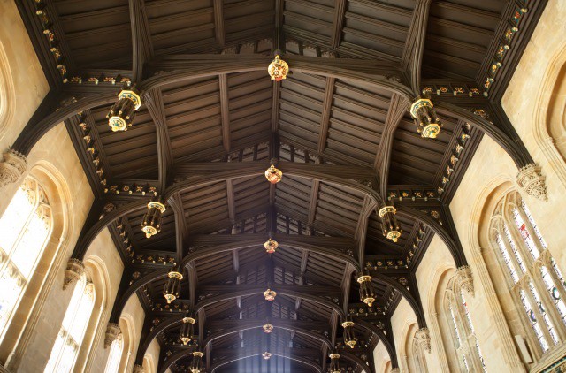 The beamed ceiling of New College, Oxford