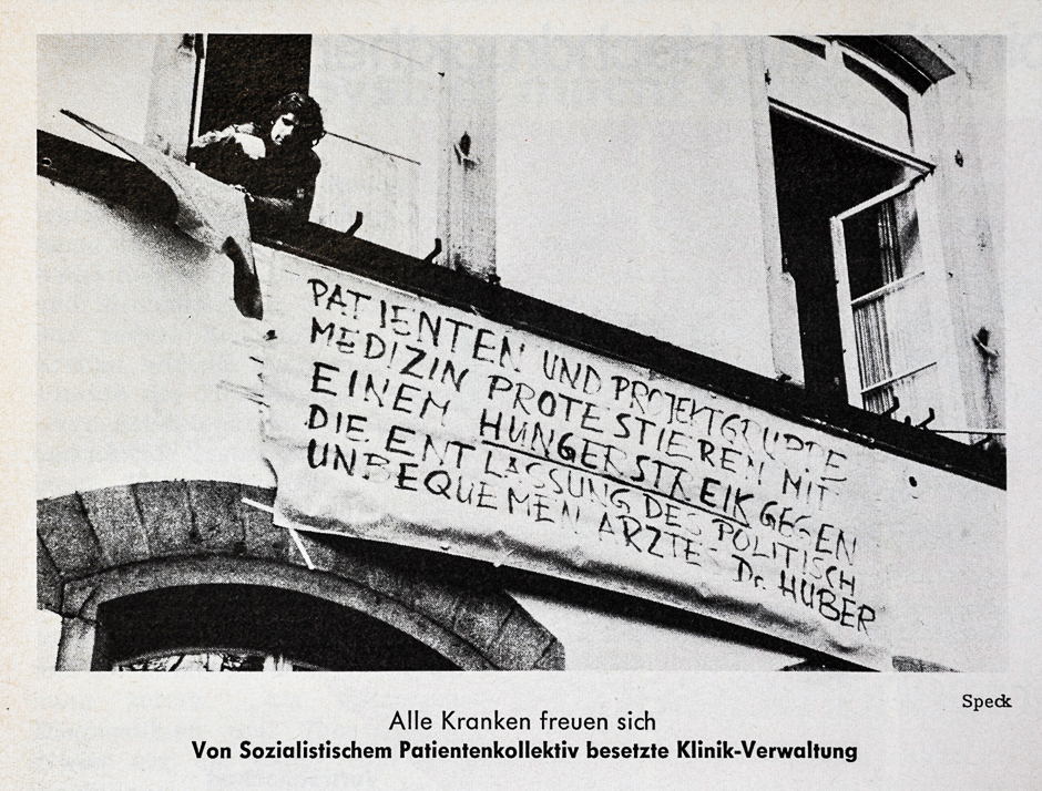 The SPK occupies a building of the University of Heidelberg in 1970, with a banner rolled out from the window.